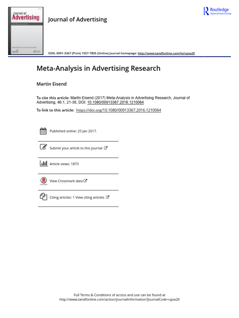 Meta-Analysis in Advertising Research | PDF | Effect Size | Meta Analysis