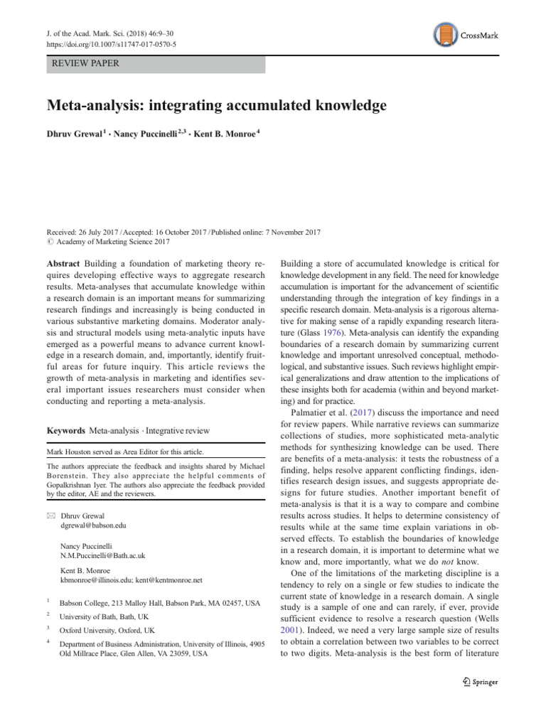 Meta-Analysis Integrating Accumulated Knowledge | PDF | Meta Analysis ...