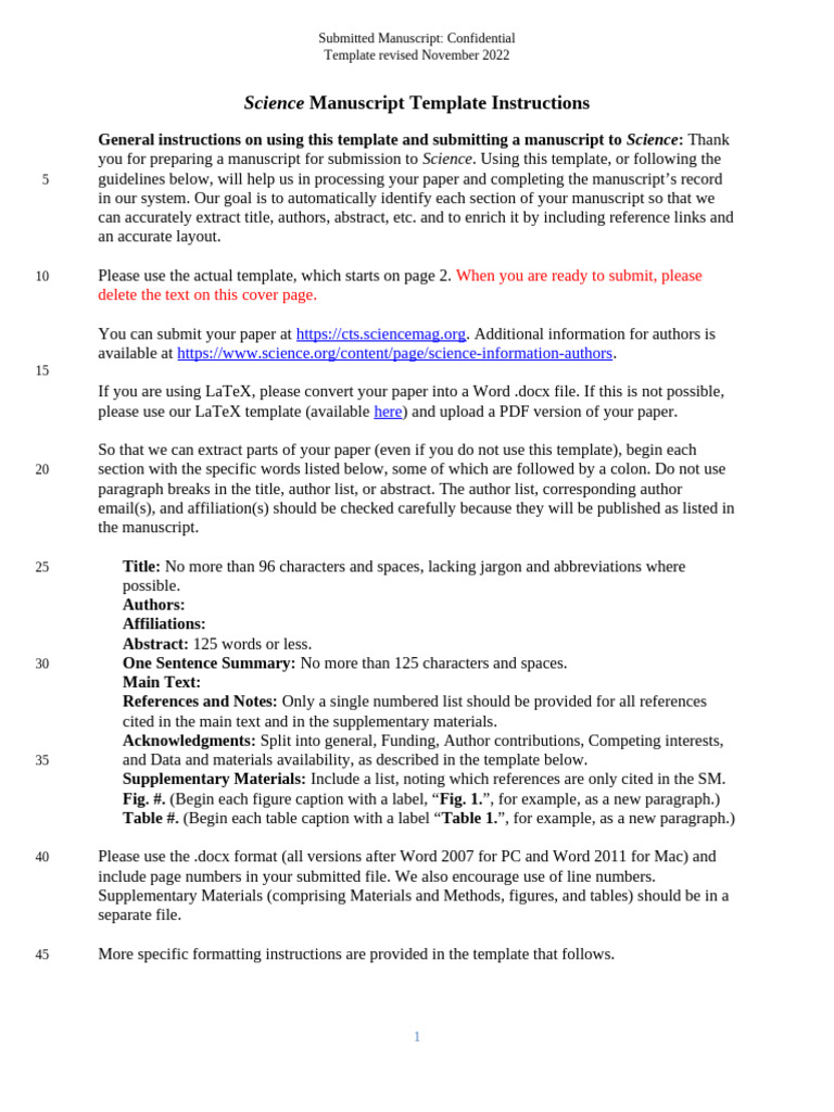 Science Manuscript Word Template-2022 | PDF | Paragraph | Text