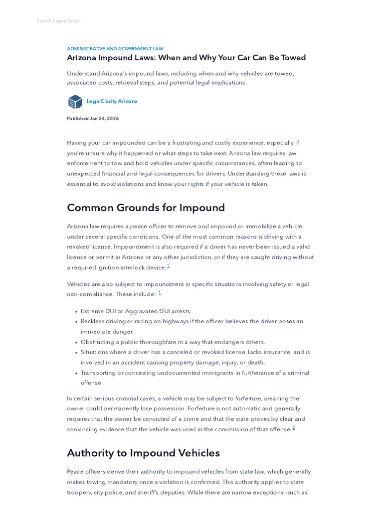 Arizona Impound Laws - When and Why Your Car Can Be Towed ...