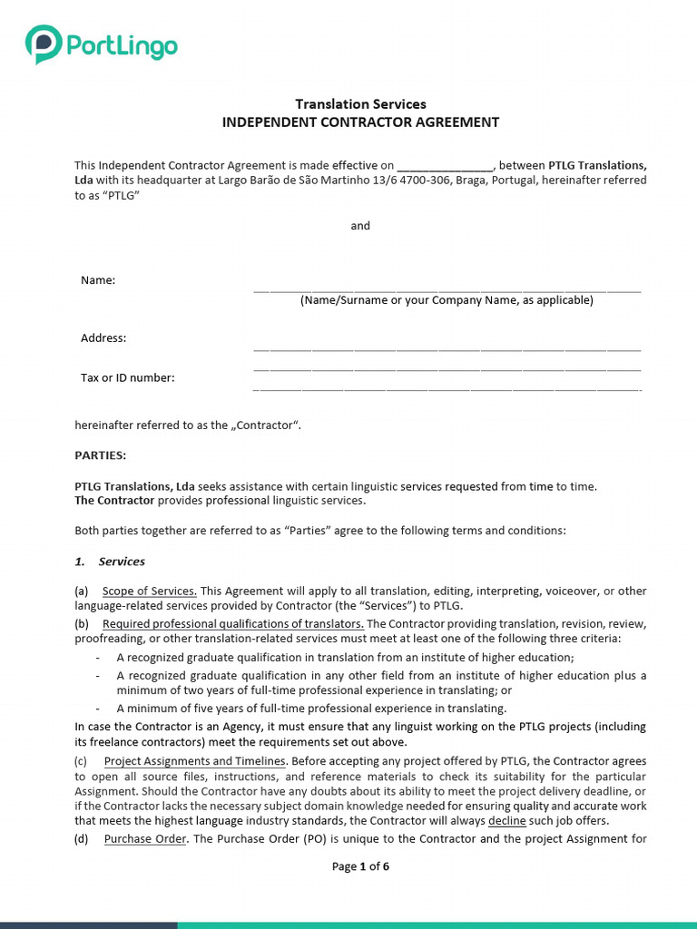 PTLG Individual Contractor Agreement - Rev | PDF | Employment | Trade ...