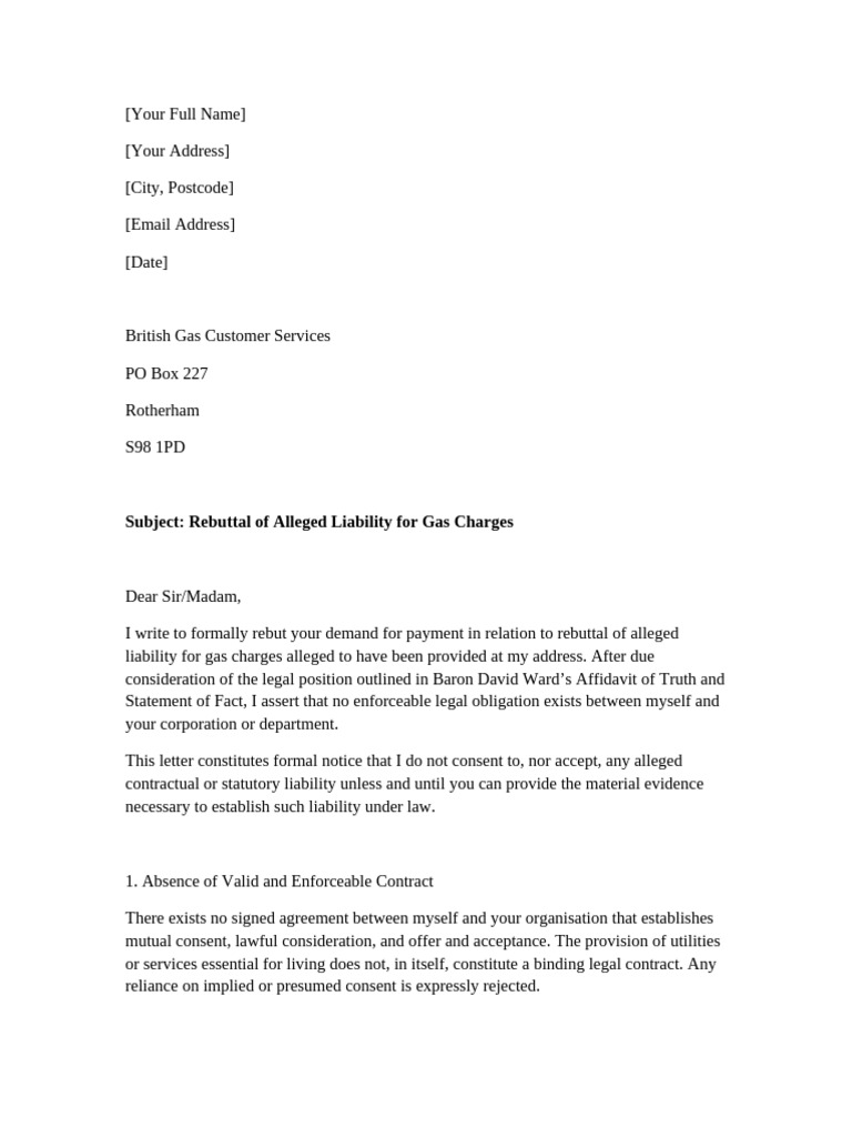 Formal Letter British Gas | PDF | Business Law | Justice