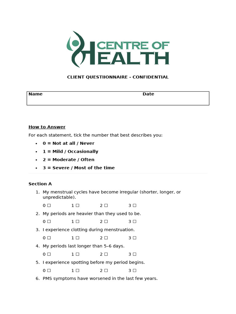 Questionnaire Client PMP | PDF | Menstruation | Diseases And Disorders
