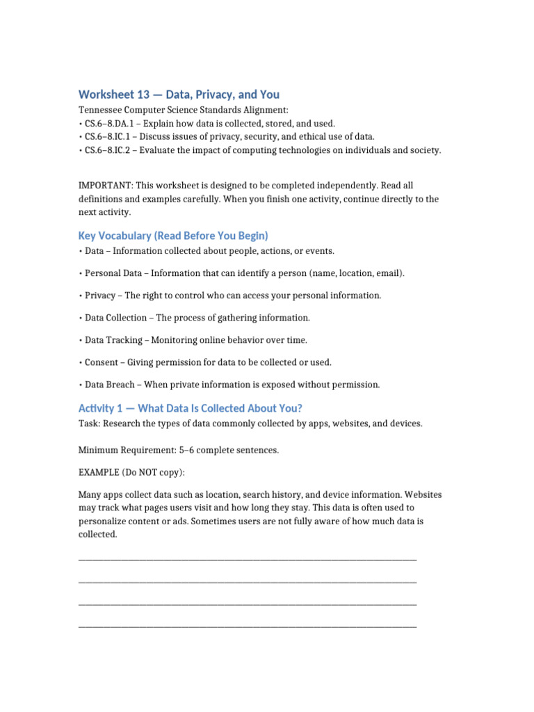 Worksheet 13 | PDF | Privacy | Mobile App