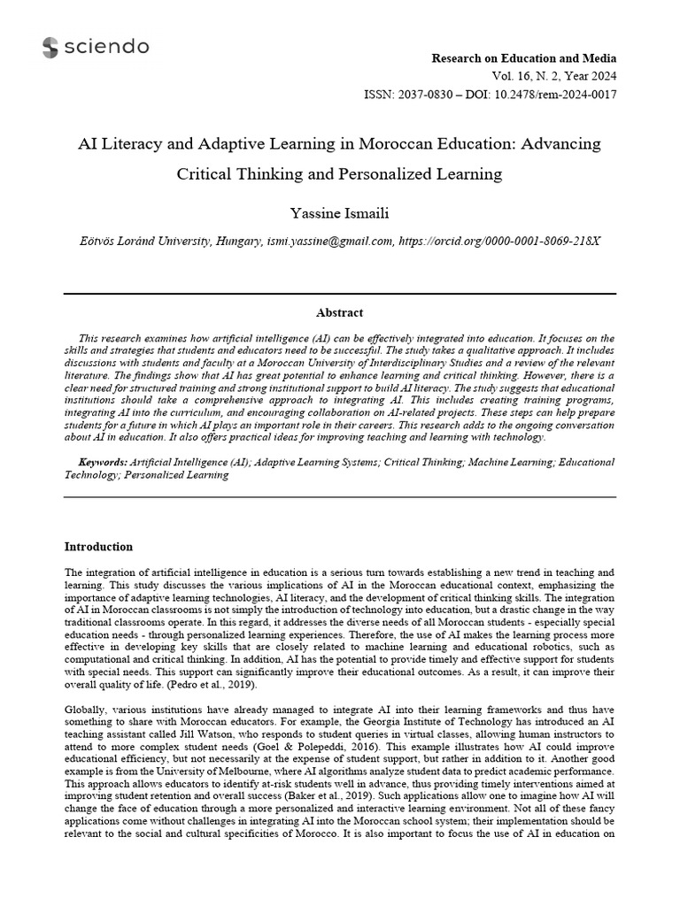 AI Literacy and Adaptive Learning in Moroccan Education Advancing ...