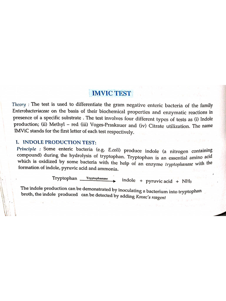 IMVIC TEST (Bio-Chemical Test) | PDF