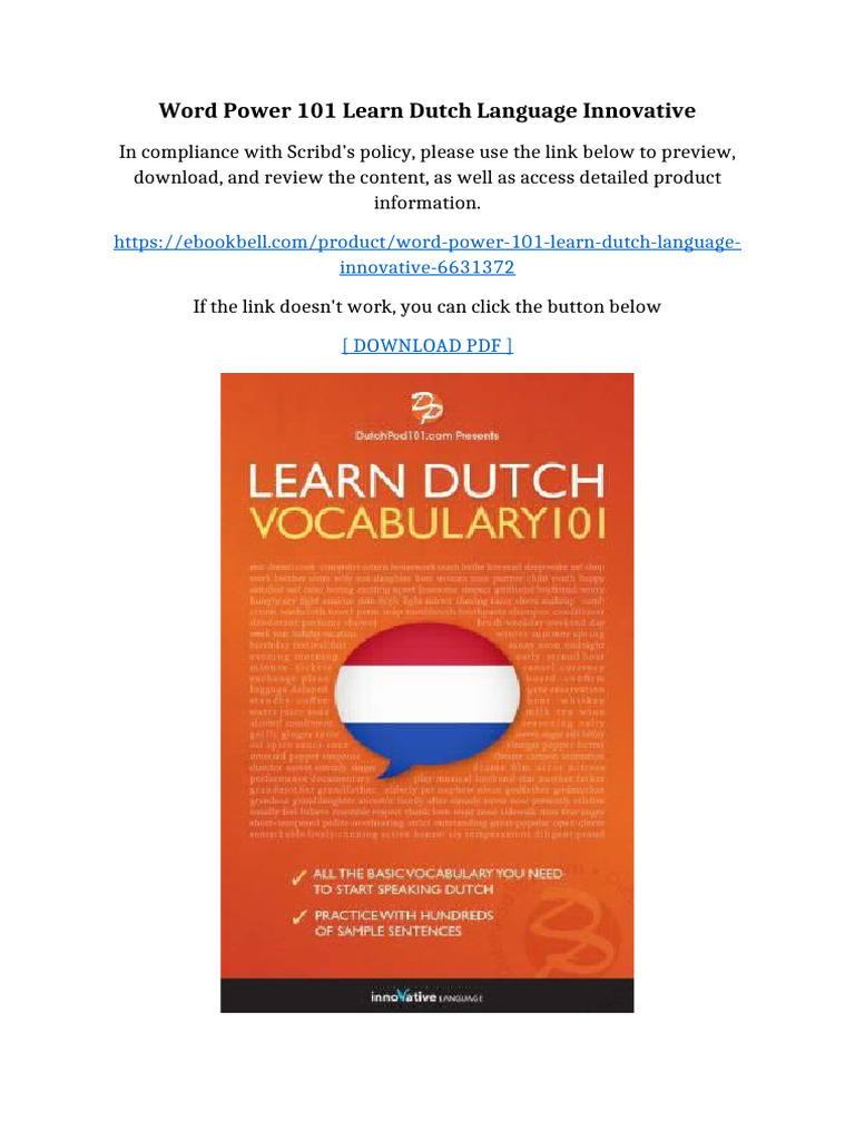 Word Power 101 Learn Dutch Language Innovative Full Chapters Instanly ...