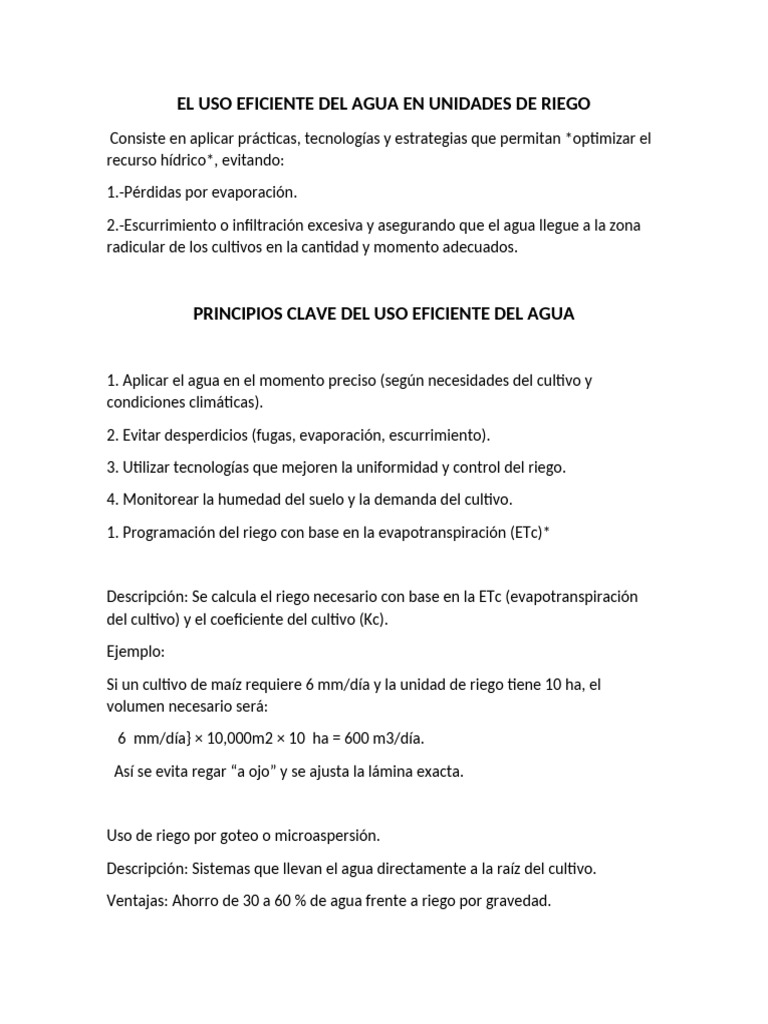 El Uso Eficiente Del Agua en Unidades de Riego | PDF | Riego | Agua