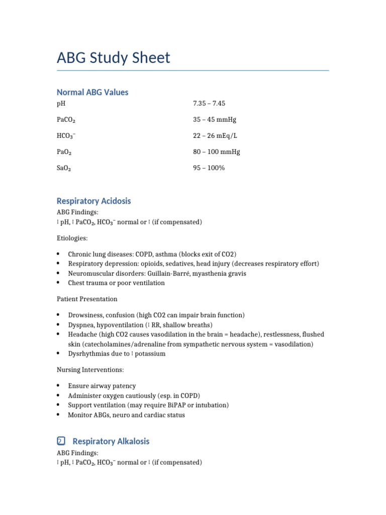 ABG Study Sheet Nursing - Tagged | PDF