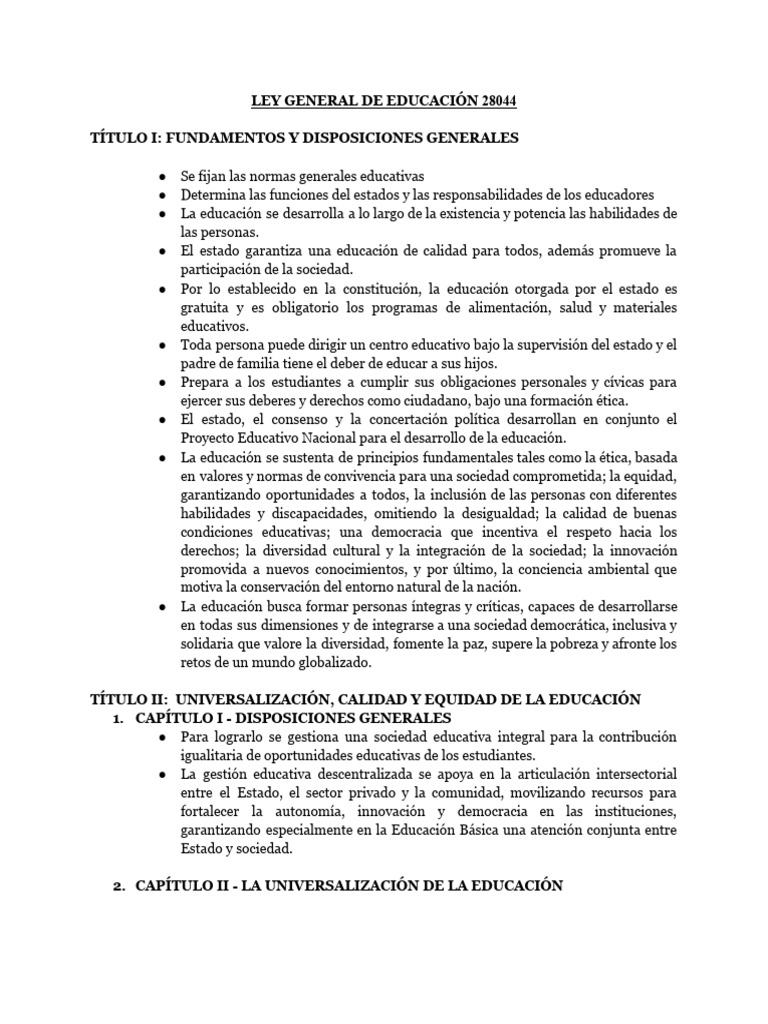 Ley General de Educación 28044 | PDF | Educación primaria | Plan de ...