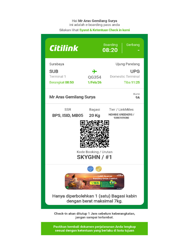 Citilink QR EBoardingPass SKYGHN | PDF