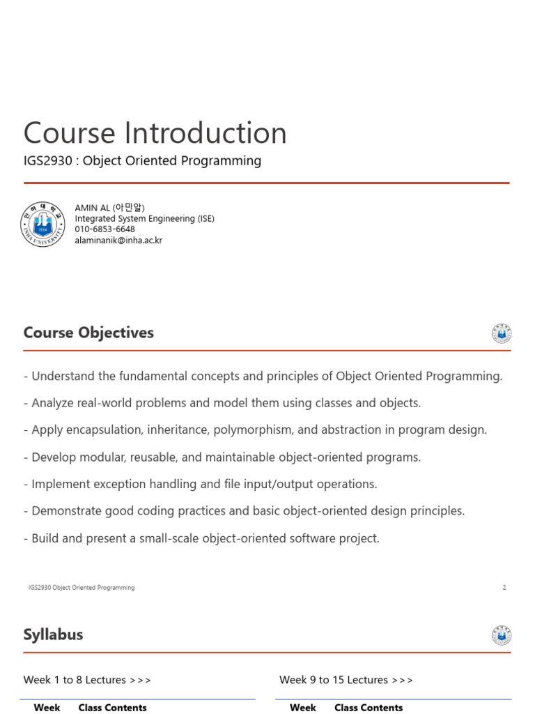 Lecture 1 - Course Introduction | PDF | Object Oriented Programming ...