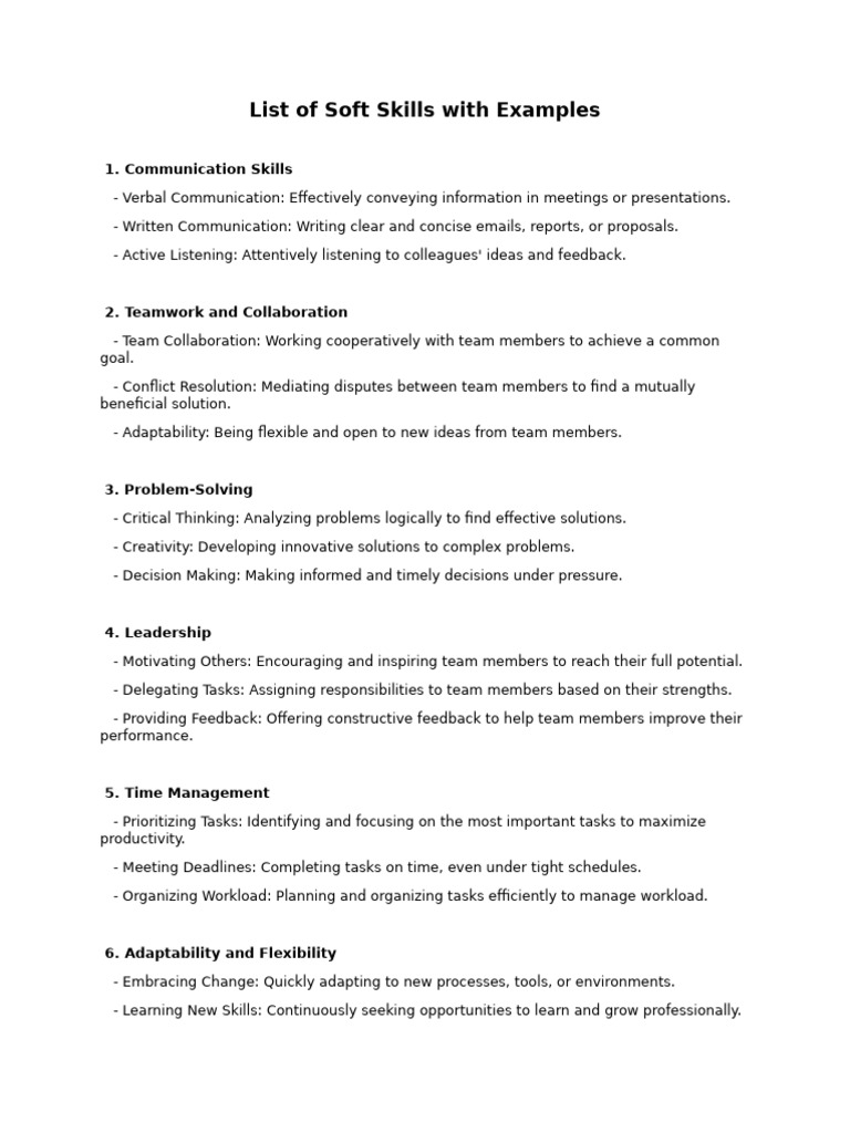 List of Soft Skills With Examples | PDF | Negotiation | Conflict Resolution