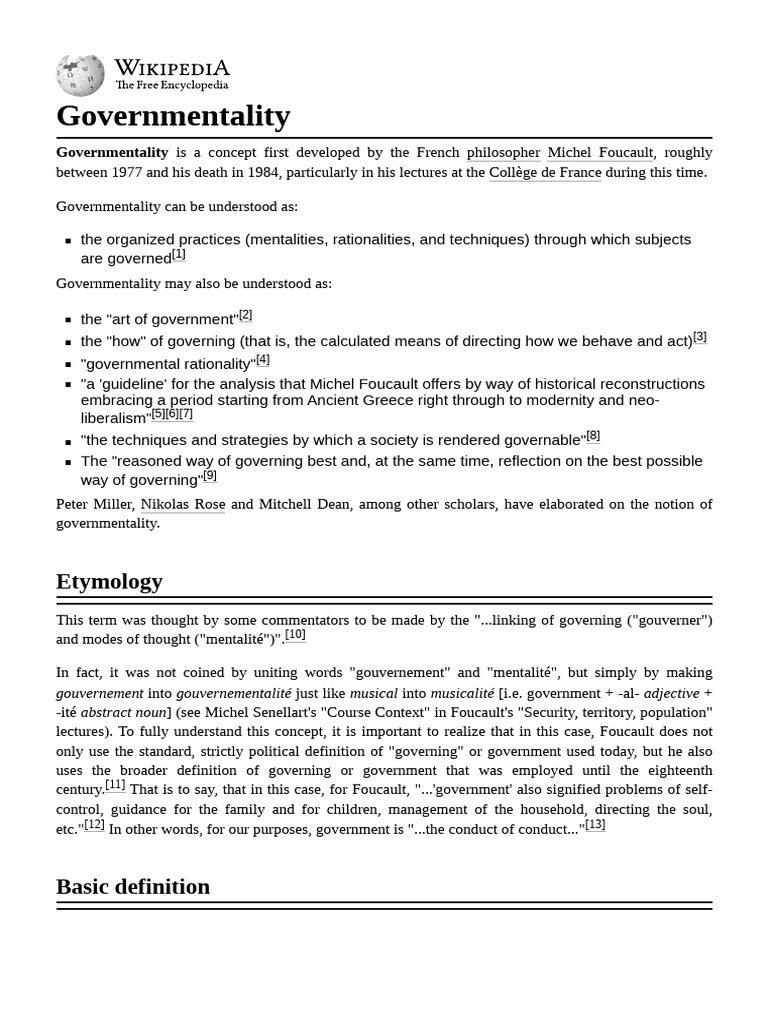 Governmentality Wikipedia General Reading | PDF