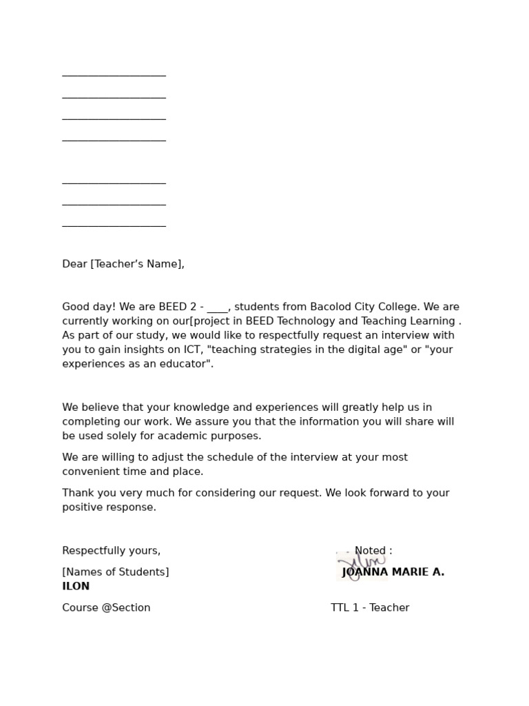 TTL Letter For Interview | PDF