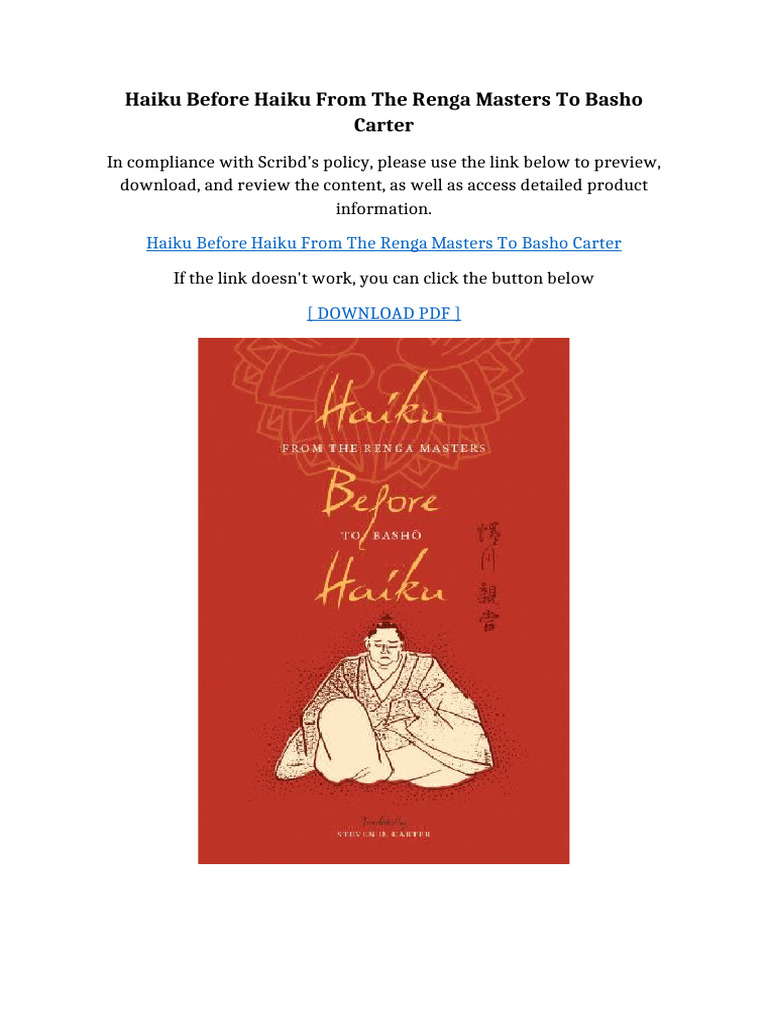 Haiku Before Haiku From The Renga Masters To Basho Carter available any ...