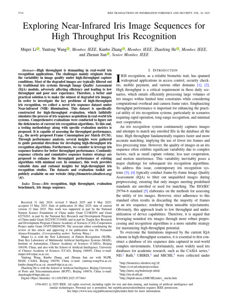 Exploring Near-Infrared Iris Image Sequences For High Throughput Iris ...