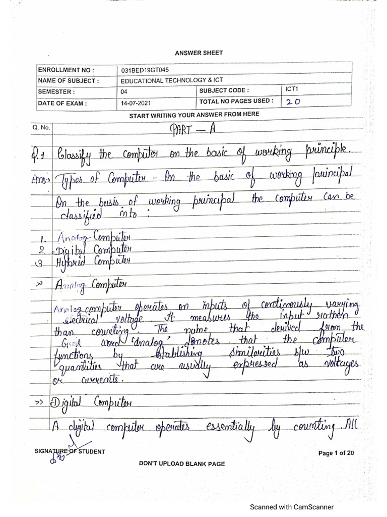 Educational Technology and ICT - Answer Booklet | PDF