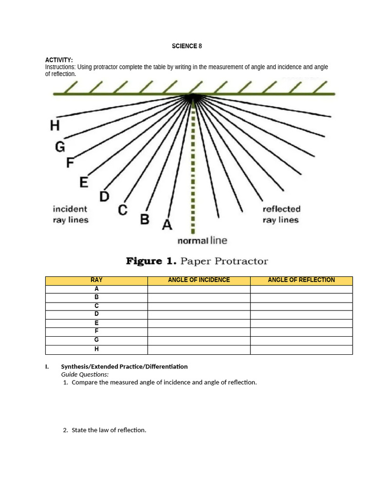 Law of Reflection Activity | PDF