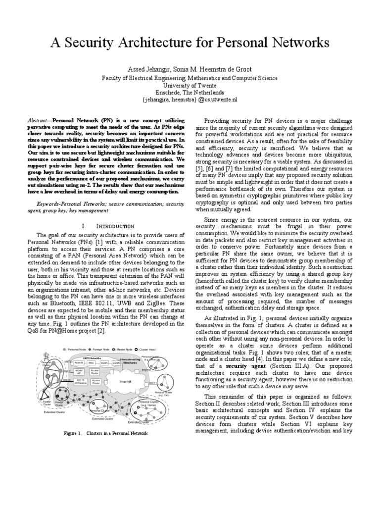 Security Architecture For Personal Networks | PDF | Key (Cryptography ...