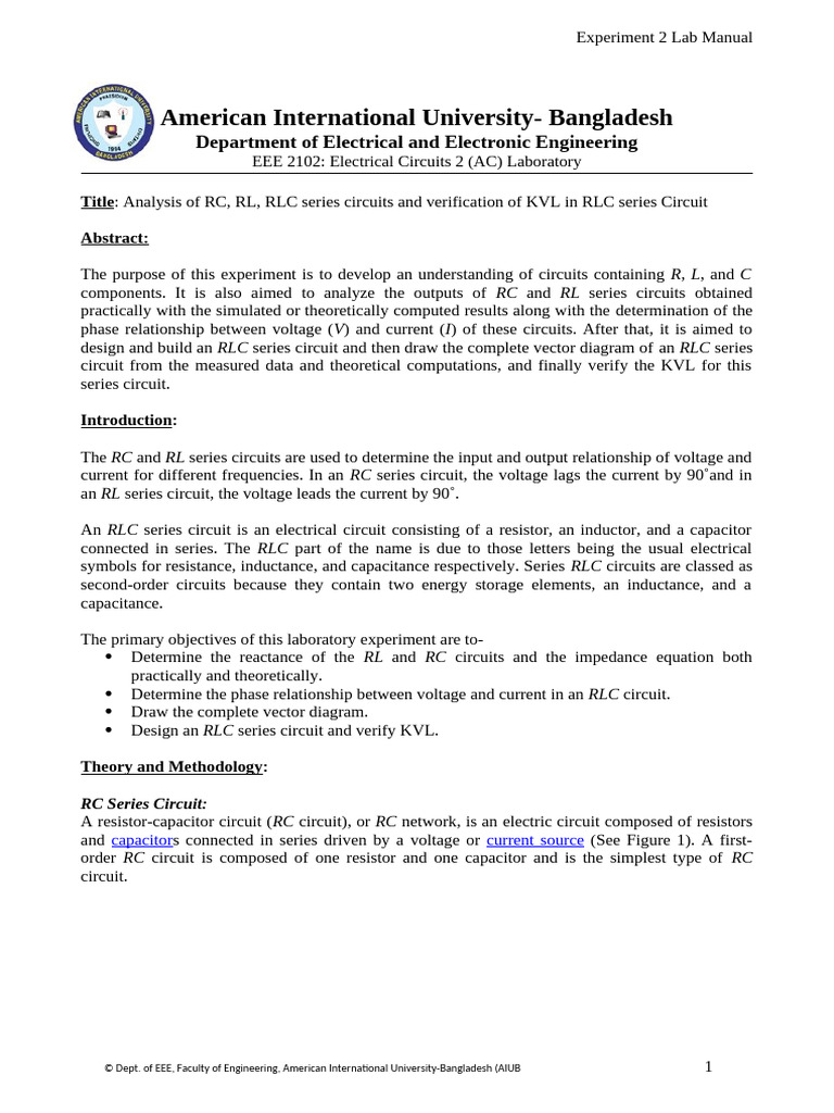 Ec2 Ac Lab Exp 2 Student Manual | PDF | Electrical Network | Electrical ...