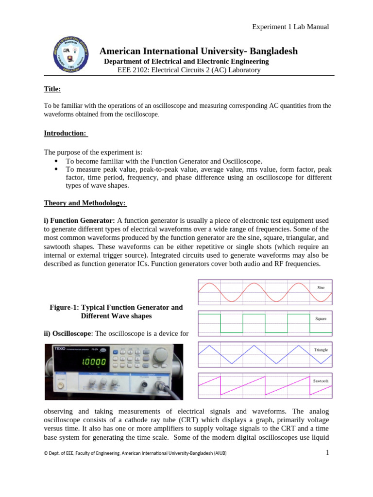 Ec2 Ac Lab Exp 1 Student Manual | PDF | Amplitude | Root Mean Square