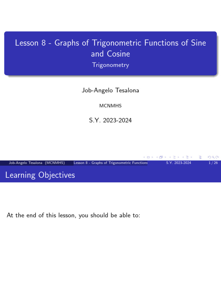 Lesson 8 Graphs of Trigonometric Functions-of-Sine-and-Cosine | PDF ...