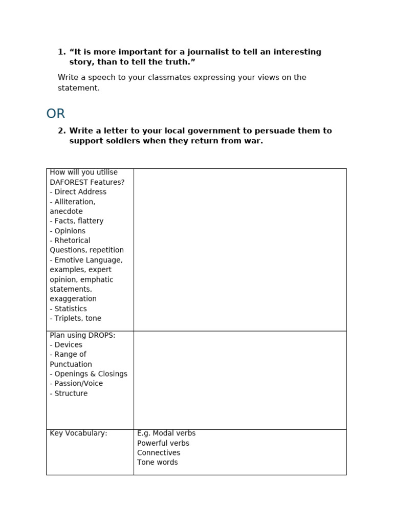 Transactional Writing Planning Sheet | PDF