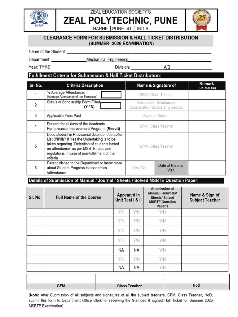 Tyme - Clearance Form For Submission & Hall Ticket Distribution (Summer ...