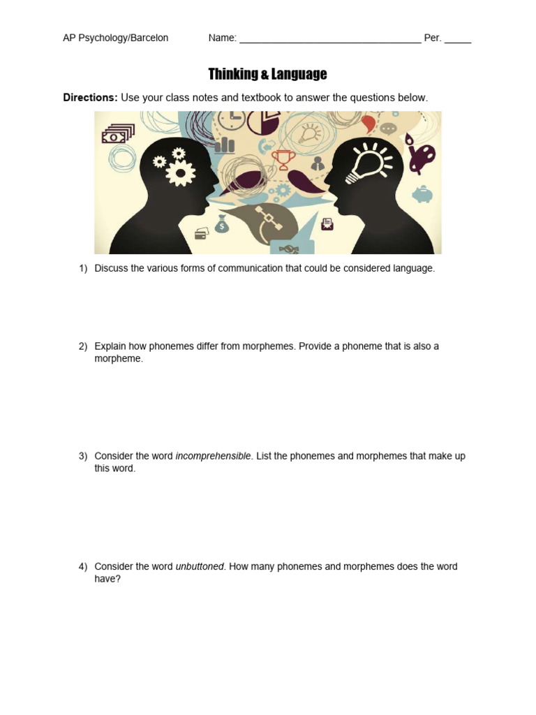 Thinking and Language Worksheet | PDF