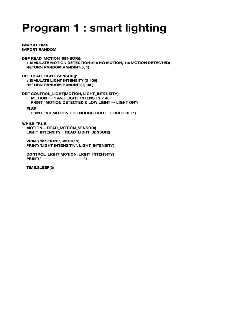 Program 1 Smart Lighting | PDF
