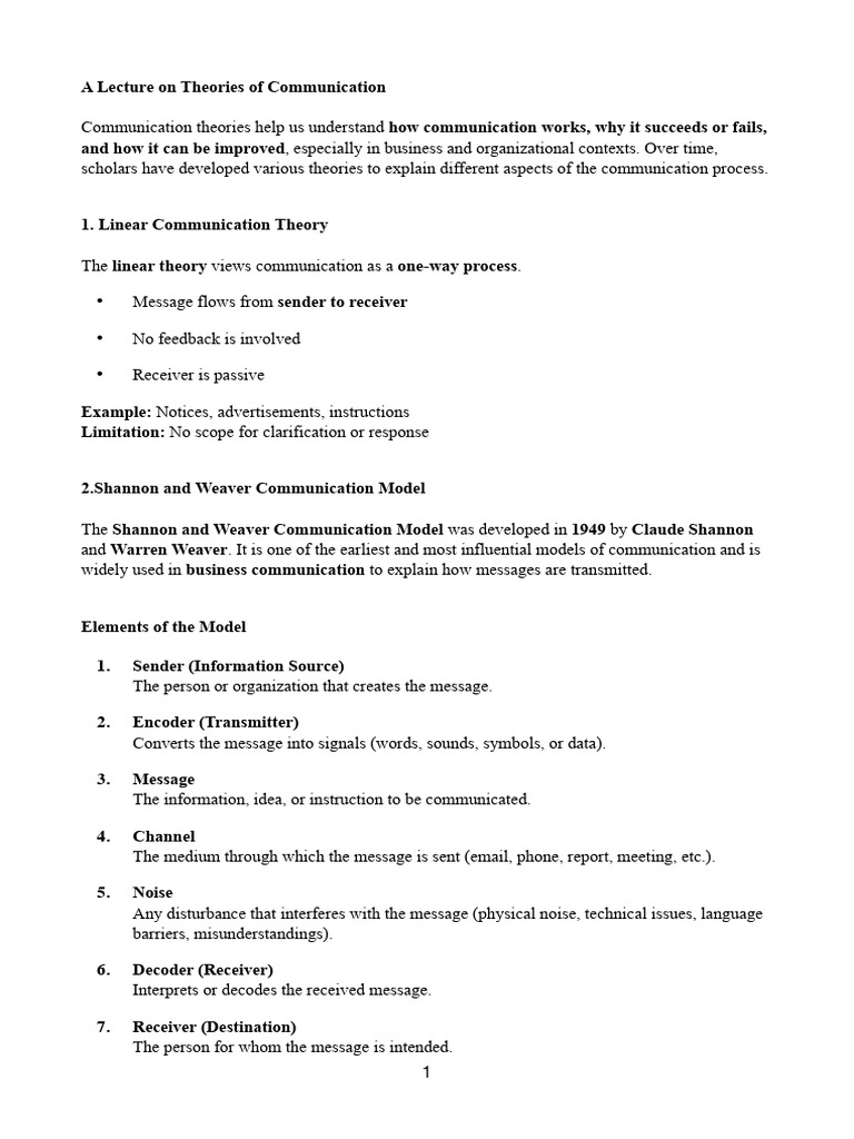 Lecture - Theories of Communication | PDF | Communication | Human ...