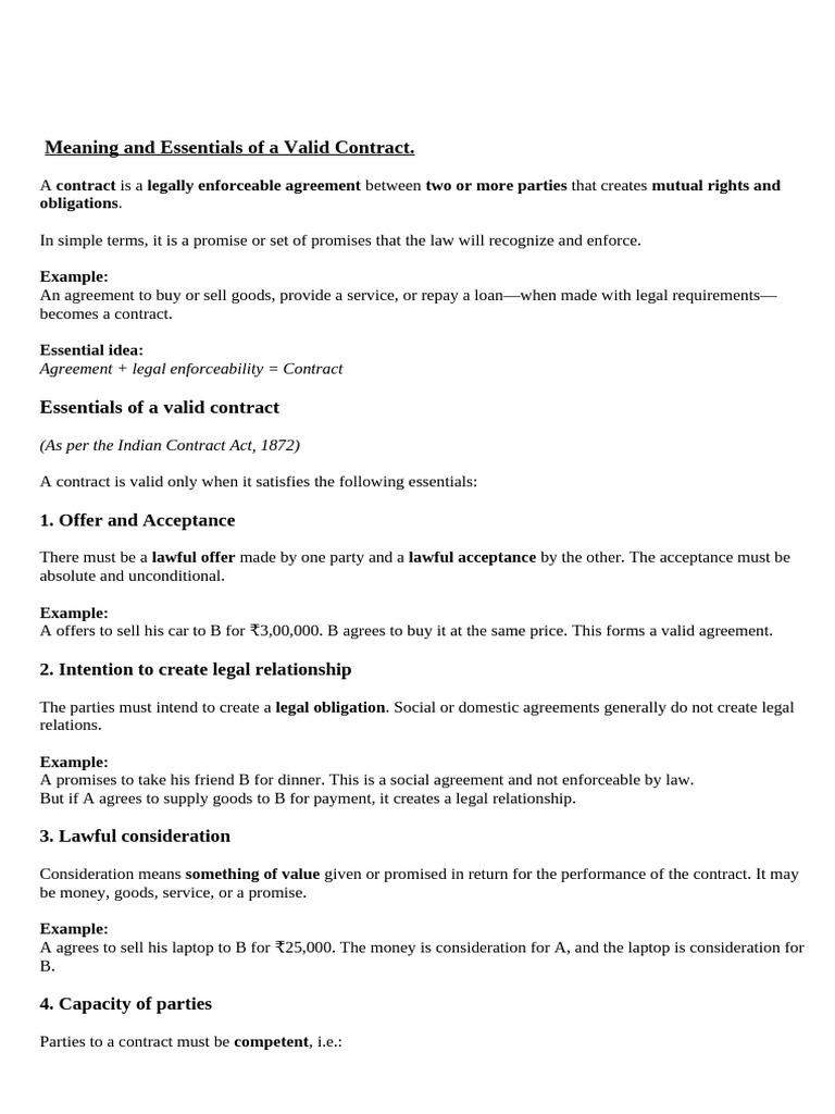 UNIT 1 BR - Contract and Essentials of Valid Contract | PDF | Offer And ...