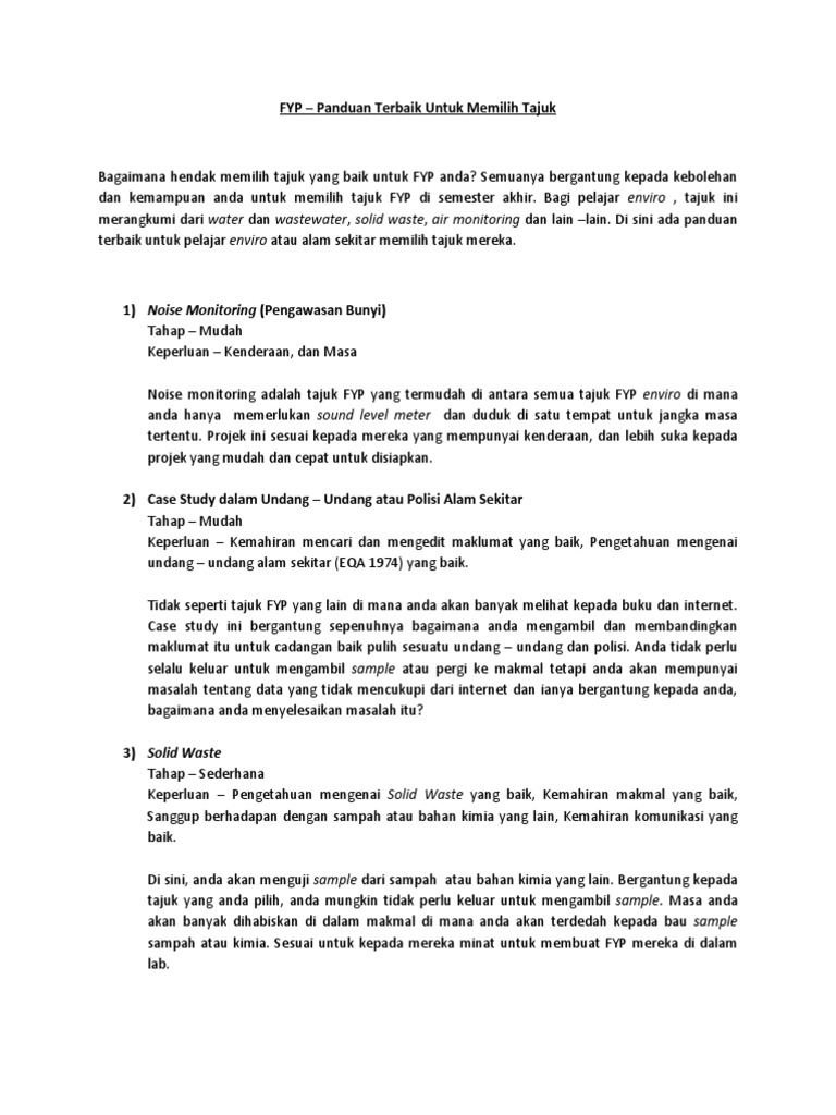 Fyp Final Year Project 5 Panduan Terbaik Pilih Tajuk Pdf