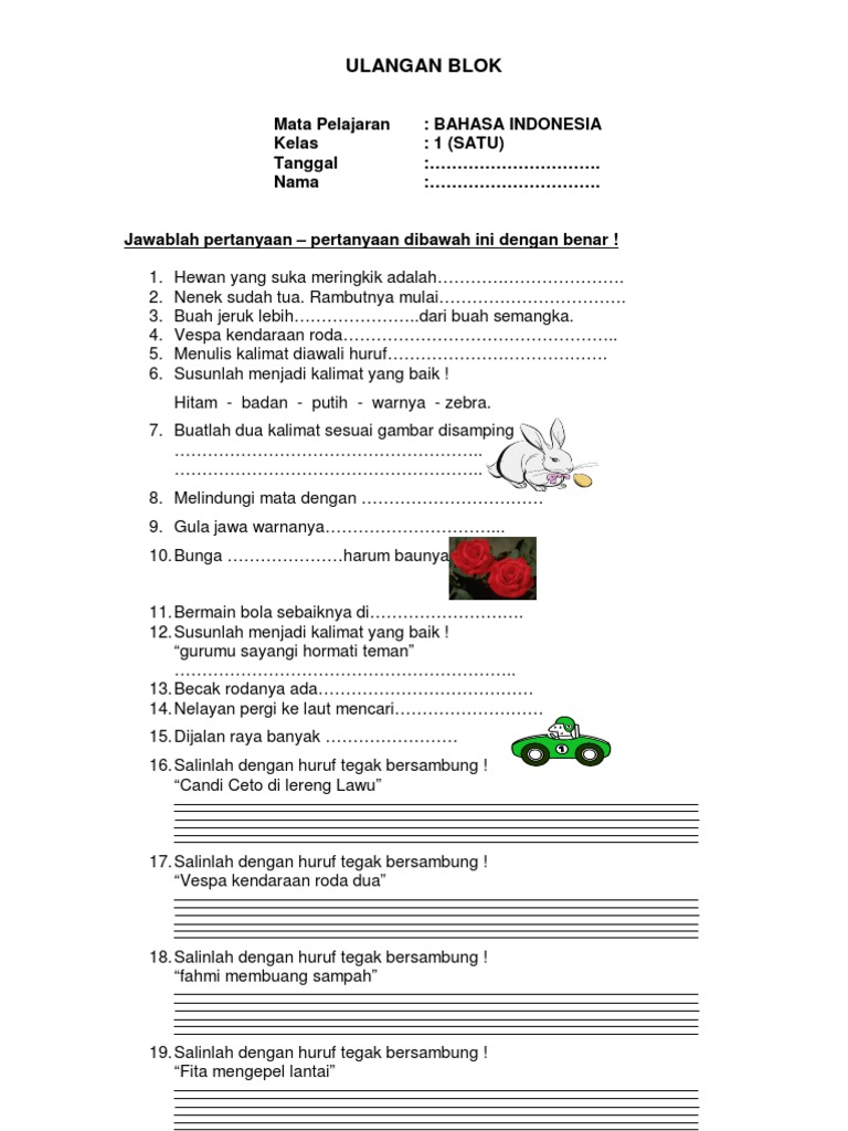 contoh soal essay bahasa indonesia kelas 4 sd