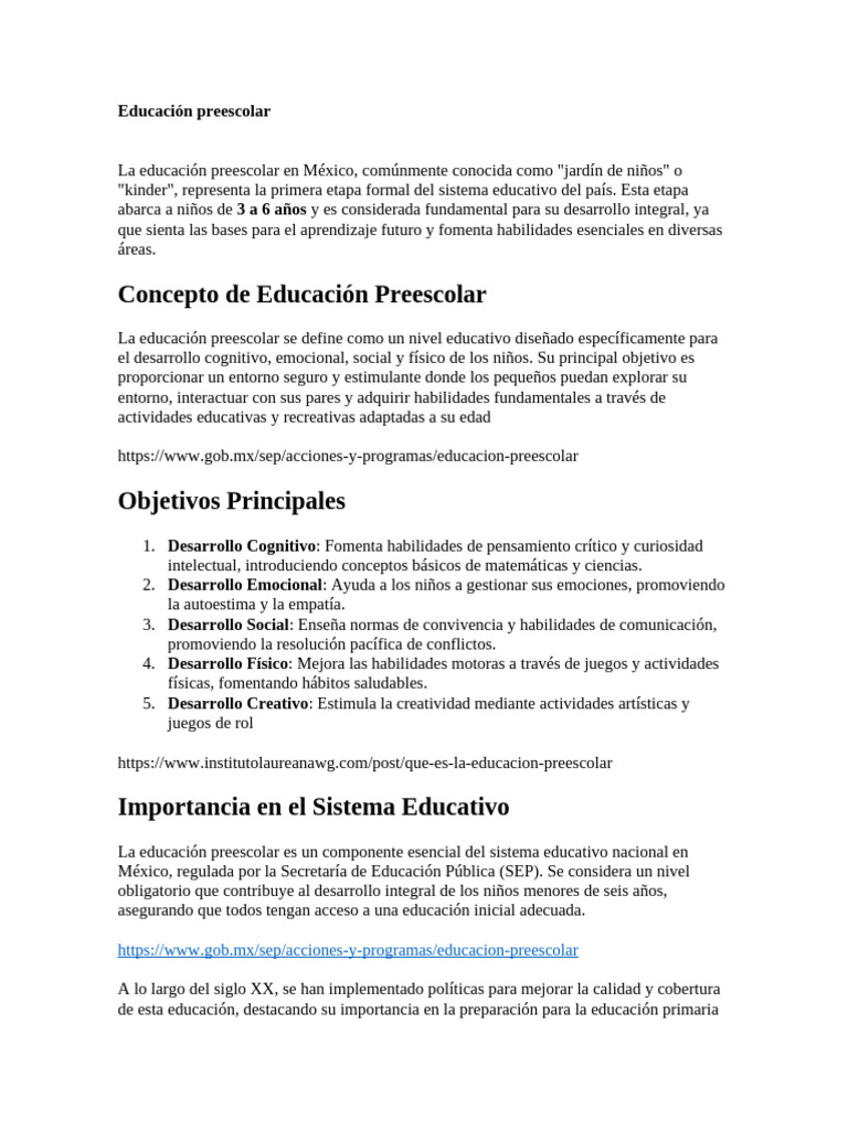 Educación Preescolar | PDF | Educación de la primera infancia | Pedagogía