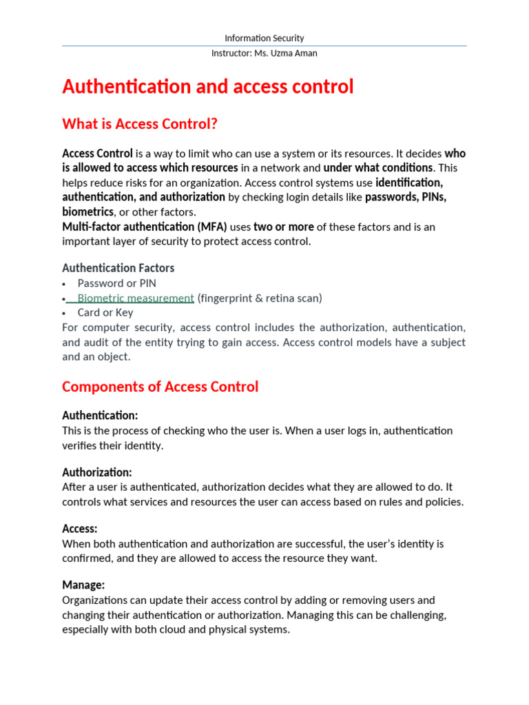 Lecture#11, Authentication and Access Control | PDF | Access Control ...
