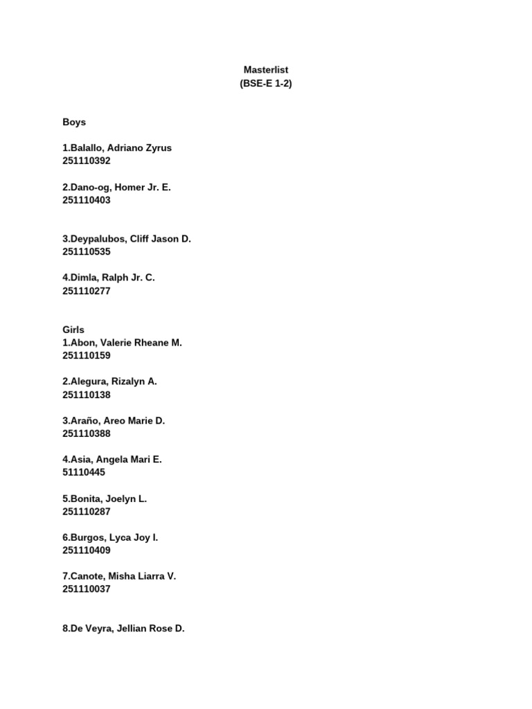 Master List | PDF