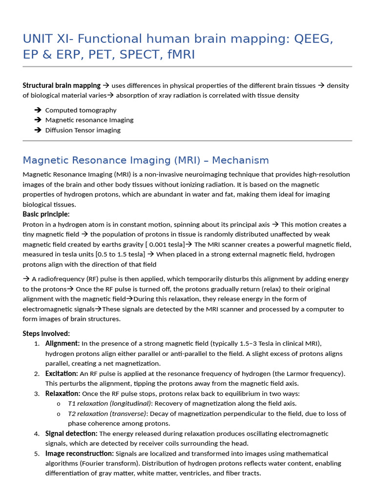 Unit XIII - Functional Human Brain Mapping | PDF | Functional Magnetic ...