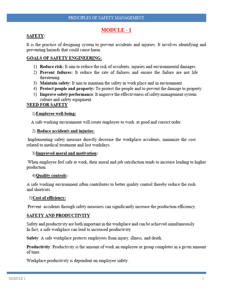 Module 1 - Principles of Safety Management | PDF | Safety ...
