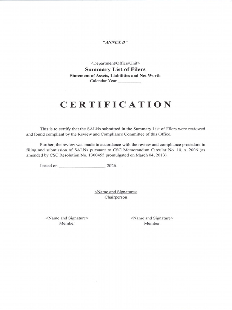 Annex B Certification From Review and Compliance Committee | PDF