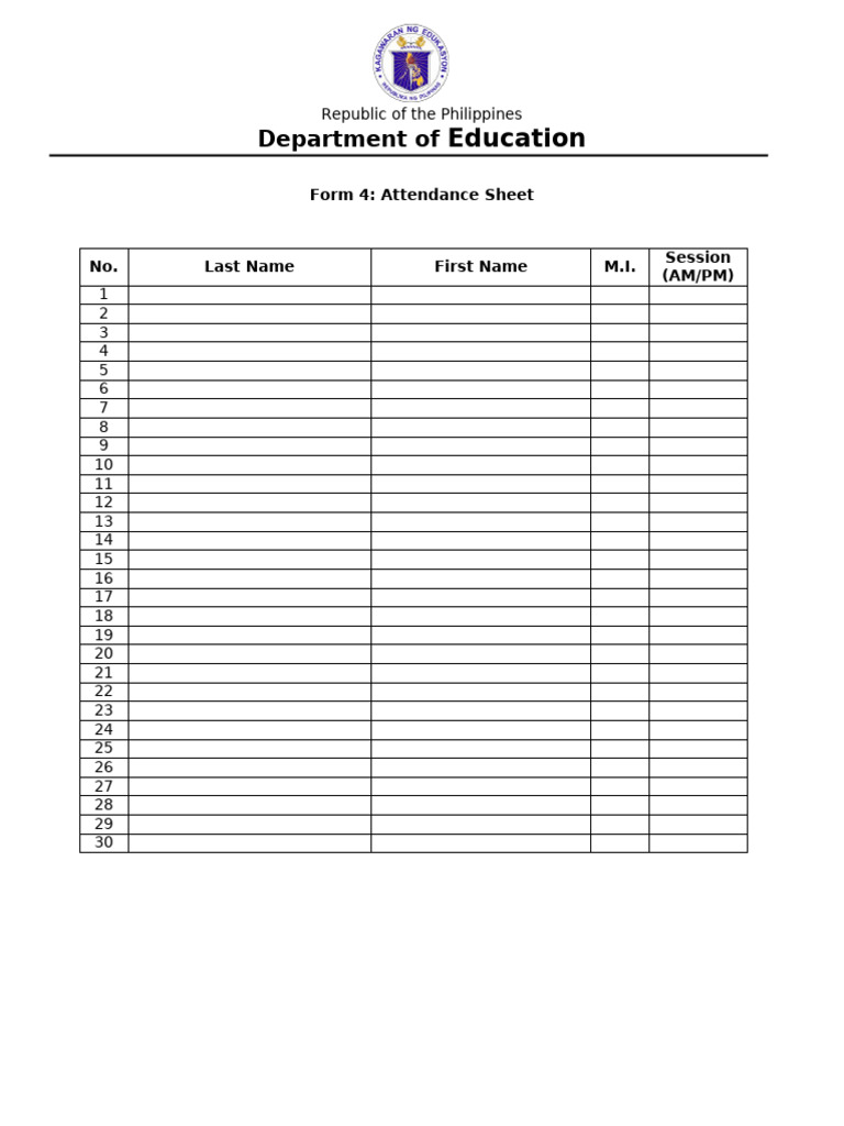 CB-NCAE - Form 4 - Attendance Sheet | PDF