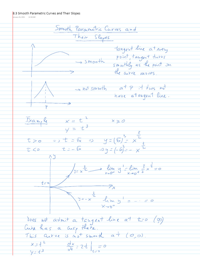 8.3 Smooth Parametric Curves and Their Slopes | PDF