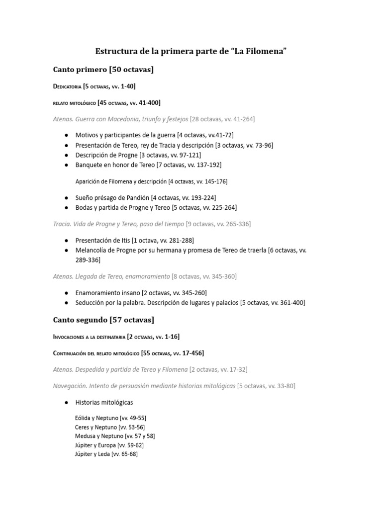 Estructura de La Primera Parte de La Filomena.docx | PDF