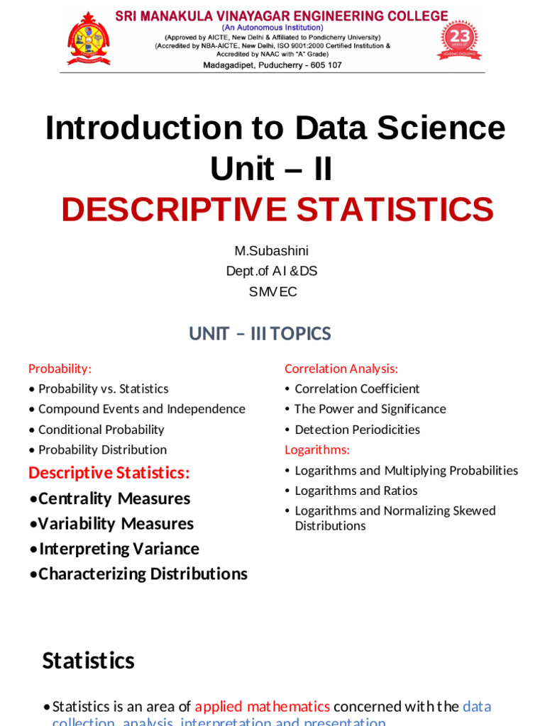 Unit - II Statistics PDF | PDF | Statistics | Probability Distribution