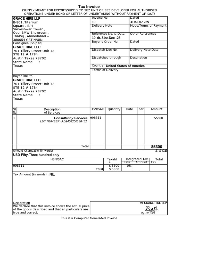 TAX INVOICE - 10 - 31st Dec - 2025 | PDF