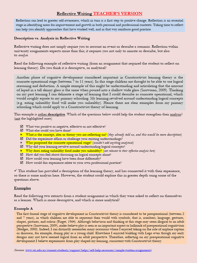 Introduction To Reflective Writing - KEY - Business Focus | PDF ...