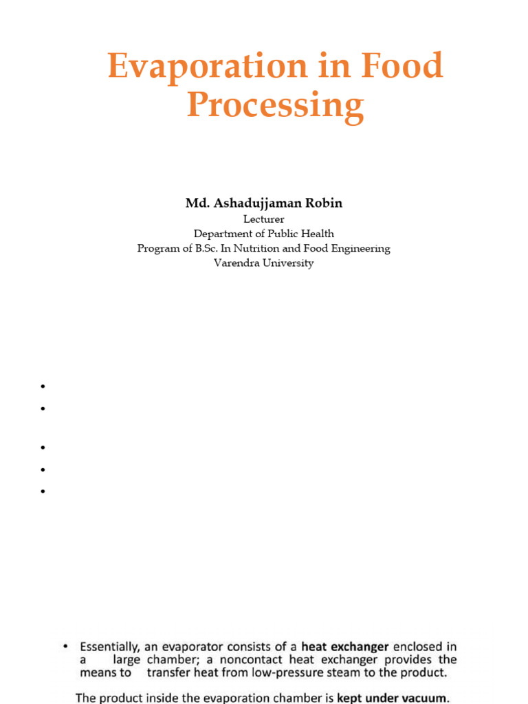 Evaporation in Food Processing | PDF | Heat Transfer | Liquids