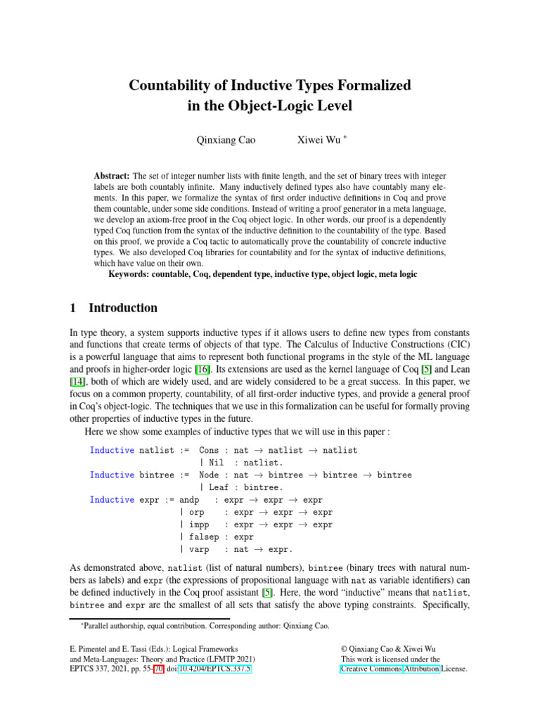 Countability of Inductive Types Formalized in the | PDF | Mathematical ...