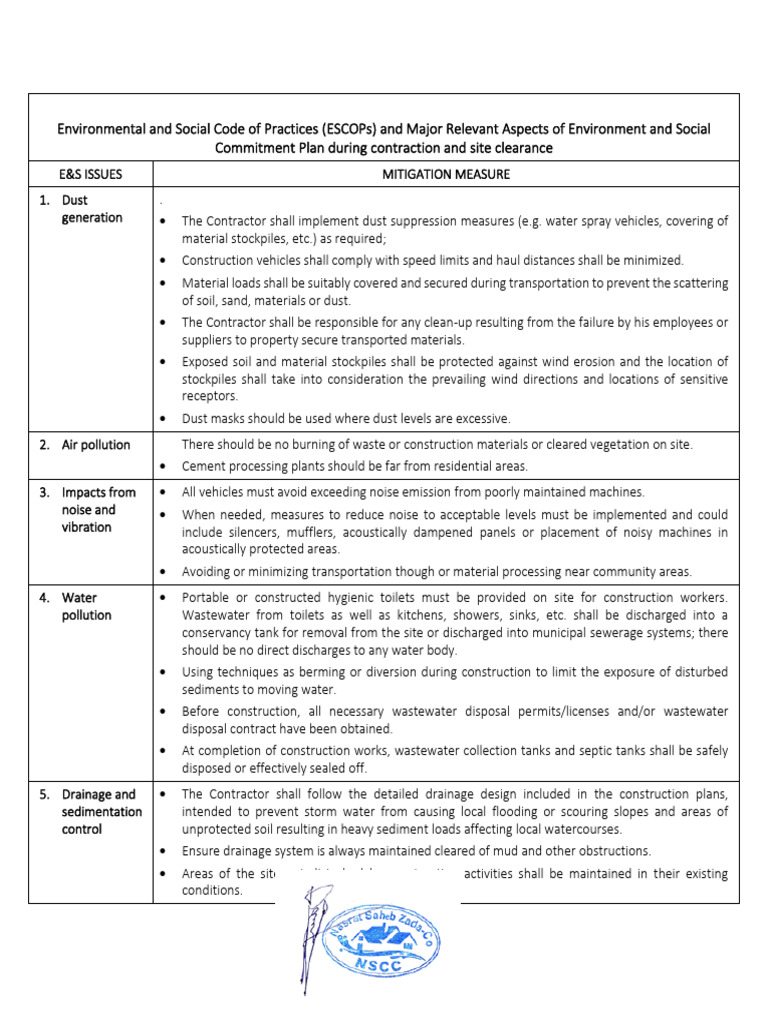 Appendix VIII - EFSP ESCOPs and Major Relevant Aspects of ESCP | PDF